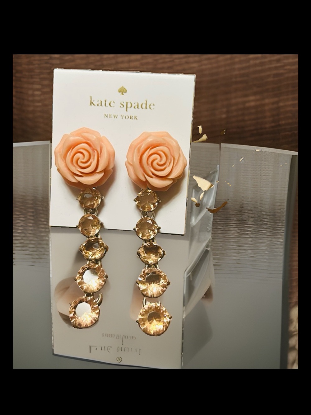 New! Kate Spade Artisanal Rose Linear Chandelier Earrings Sparkly Drop Glass